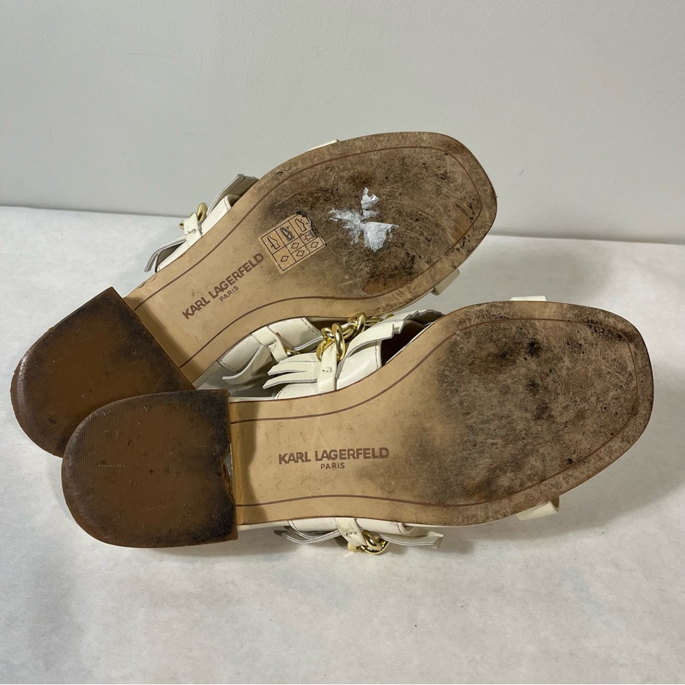 Karl Lagerfeld Athens Sandals Fringe Gold Chain Ivory Size 6.5 - Picture 6 of 8